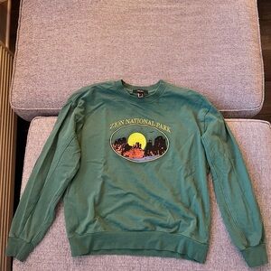Green Forever 21 Embroidered Zion National Park Sweatshirt S 100% Cotton